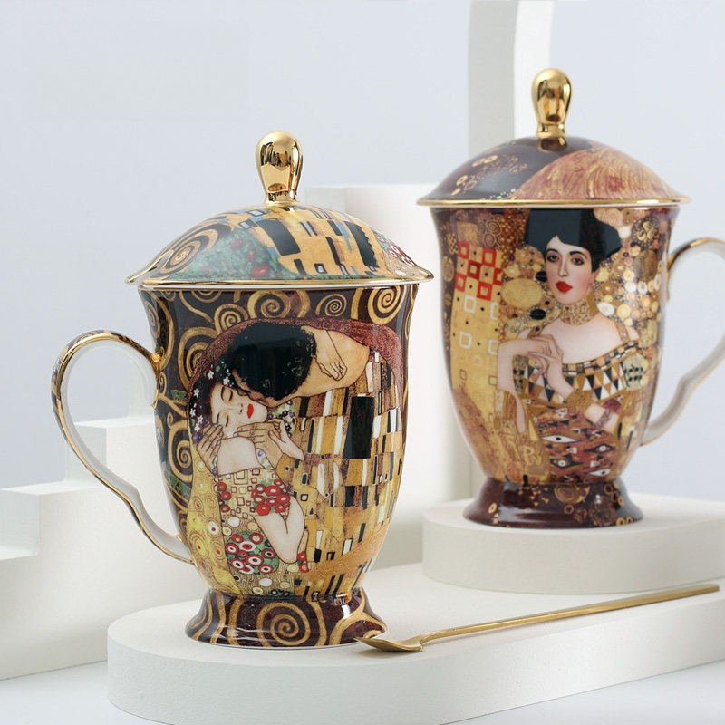 Celadon Ceramic Cup - European Ceramic Mug with Lid and